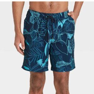 Men's 7" Tropical Print Swim Shorts Boxer Brief Liner Goodfellow & Co SZ MED